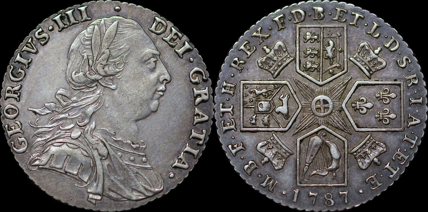 GEORGE III 1787 SILVER SHILLING, WITH HEARTS