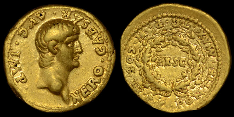 NERO, GOLD AUREUS, MINT OF LUGDUNUM, NGC GRADED VF 5/5.