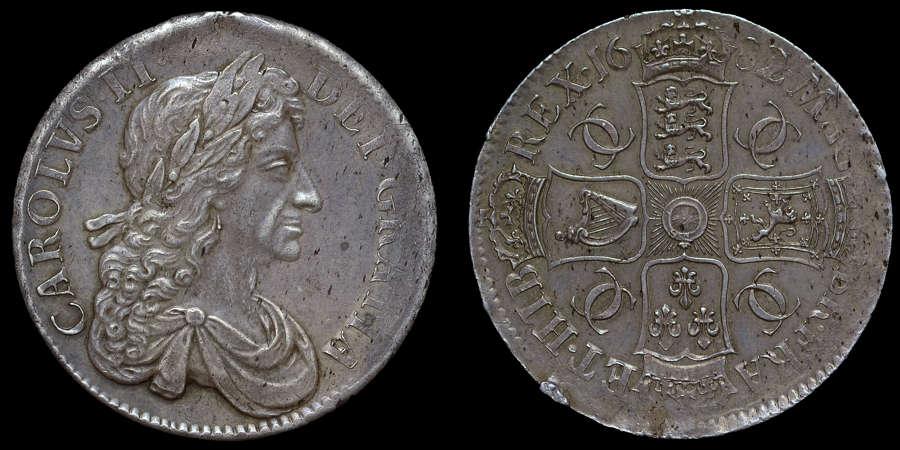 CHARLES II SILVER CROWN, 1682 OVER 1