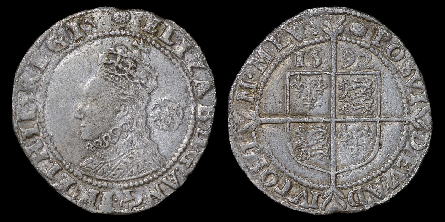 ELIZABETH I 1592 SIXPENCE