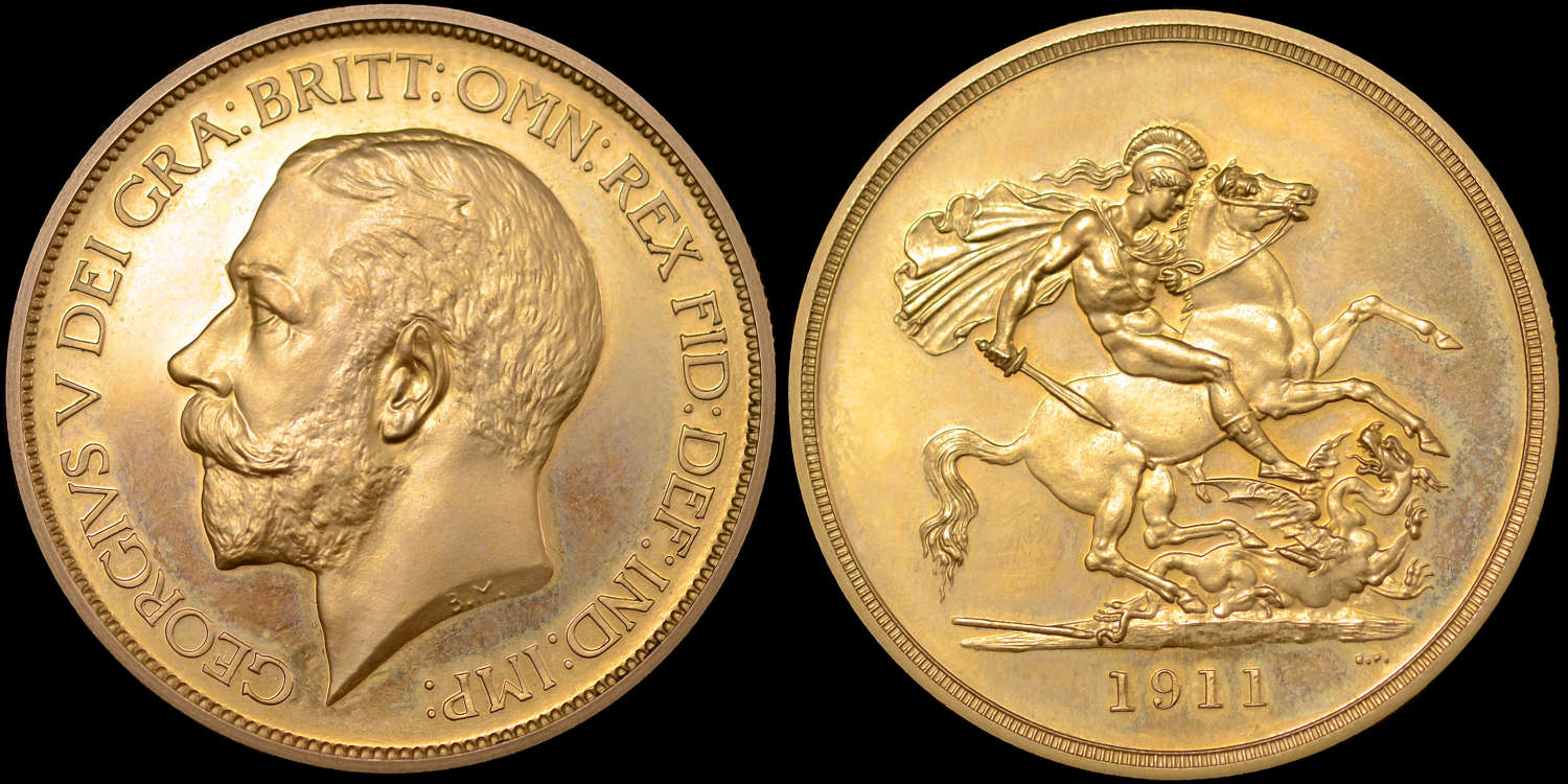 GEORGE V 1911 PROOF GOLD FIVE POUNDS PF65