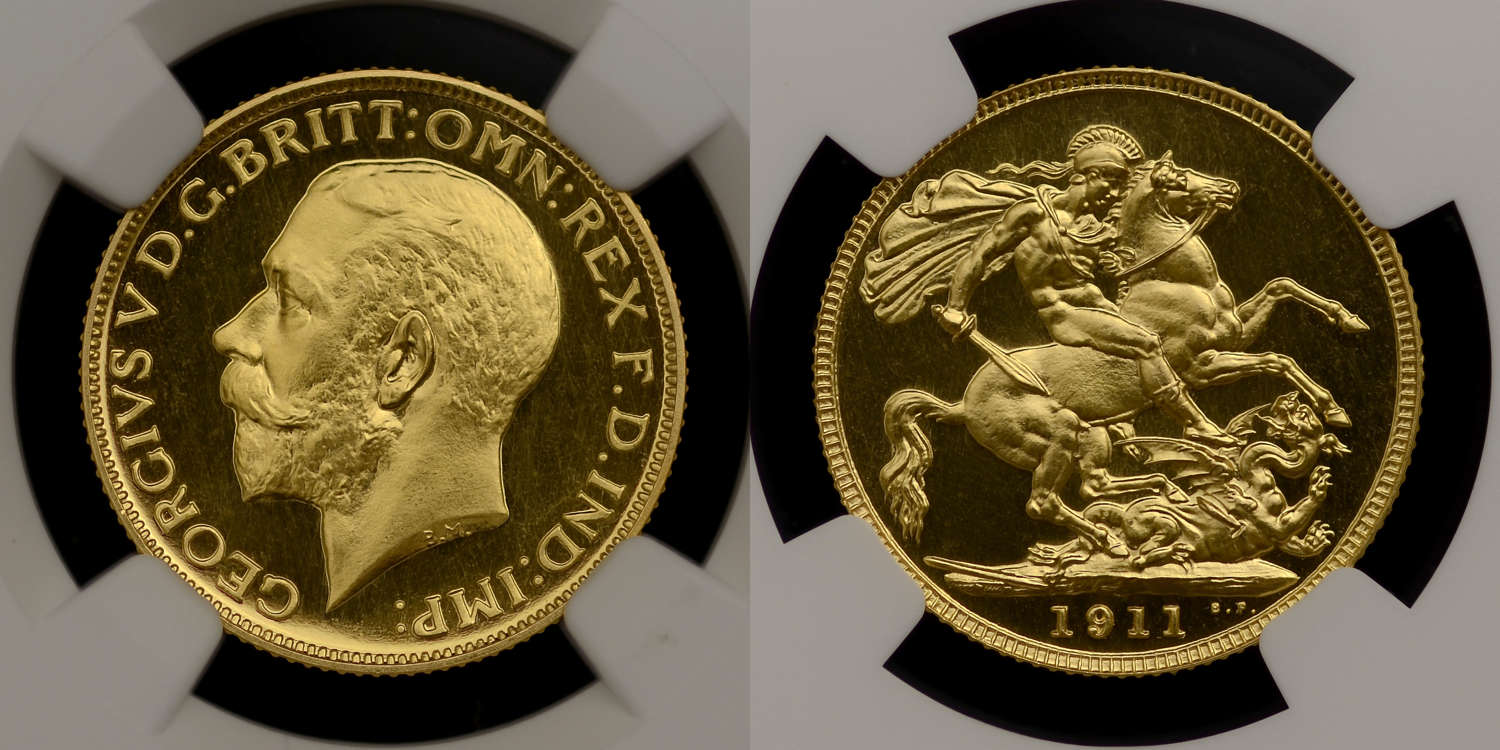 GEORGE V 1911 PROOF GOLD SOVEREIGN, PF 64+ CAMEO