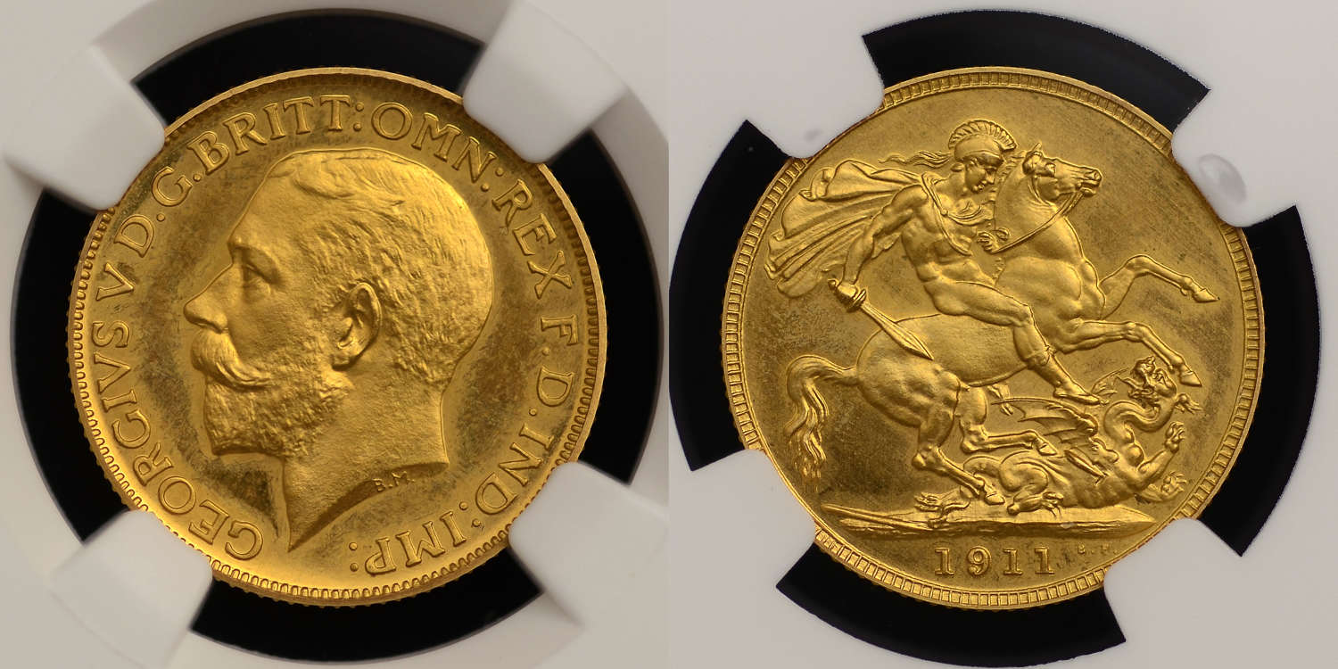 GEORGE V 1911 PROOF GOLD SOVEREIGN, PF 65+