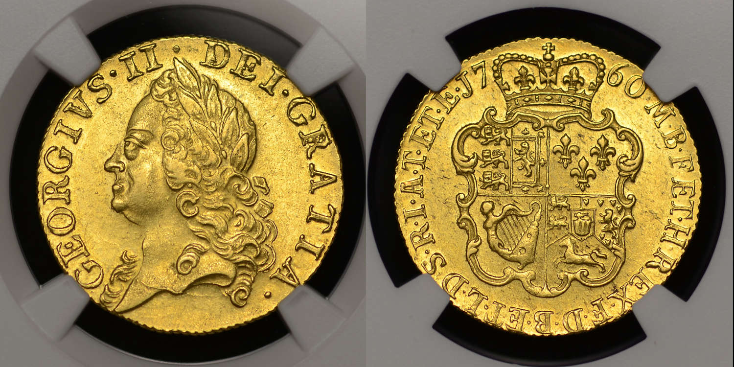 GEORGE II GOLD GUINEA, 1760, MS 61