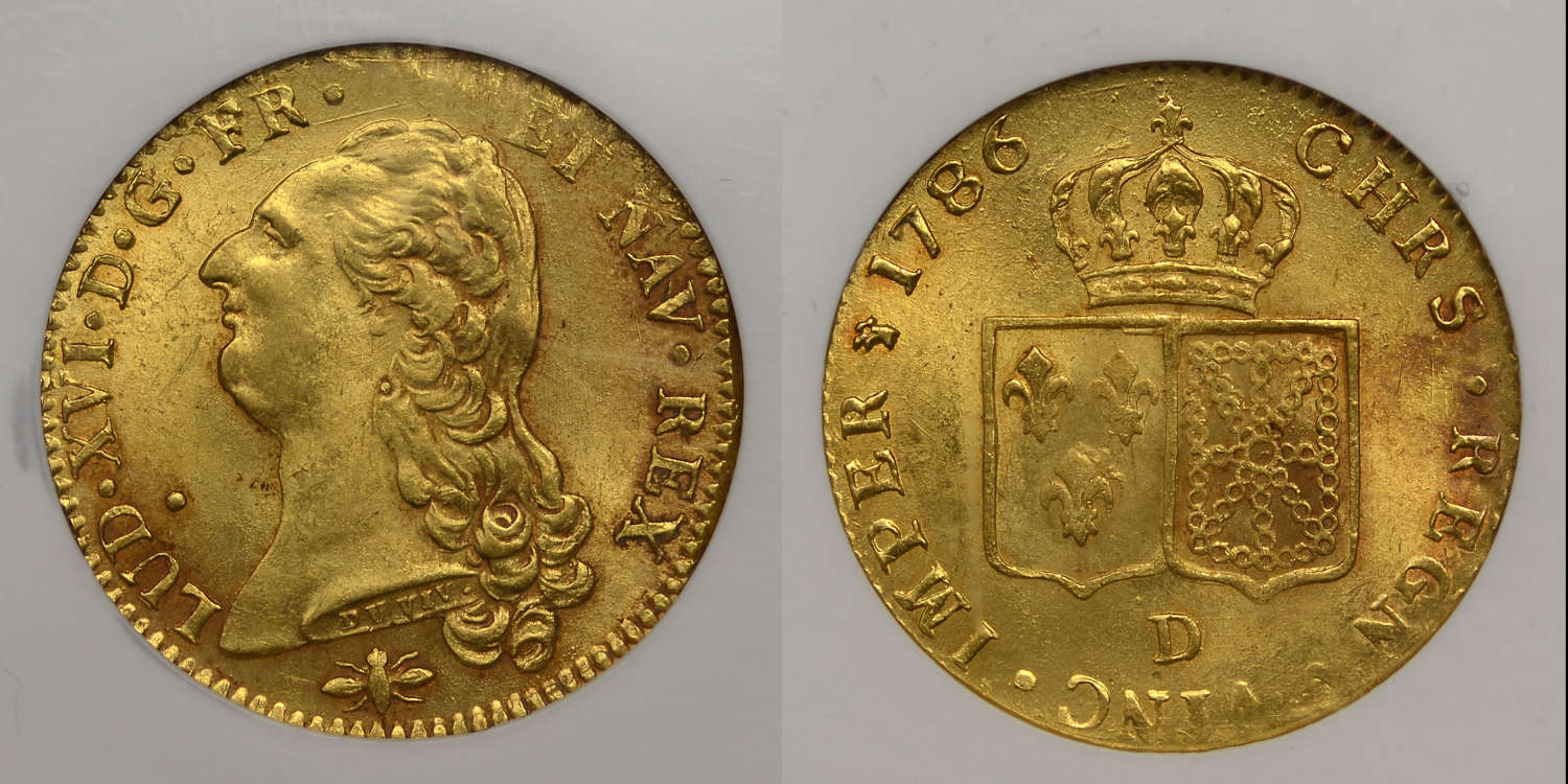 FRANCE, 1786-D GOLD DOUBLE LOUIS D'OR, LYON MINT