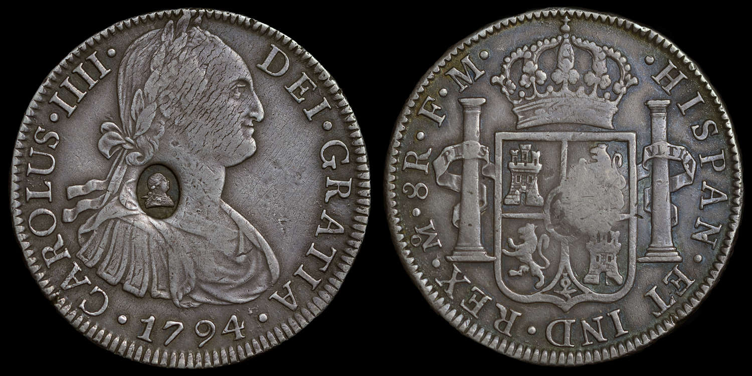 GEORGE III OVAL COUNTERMARK ON MEXICO 1794 FM SILVER 8-REALES