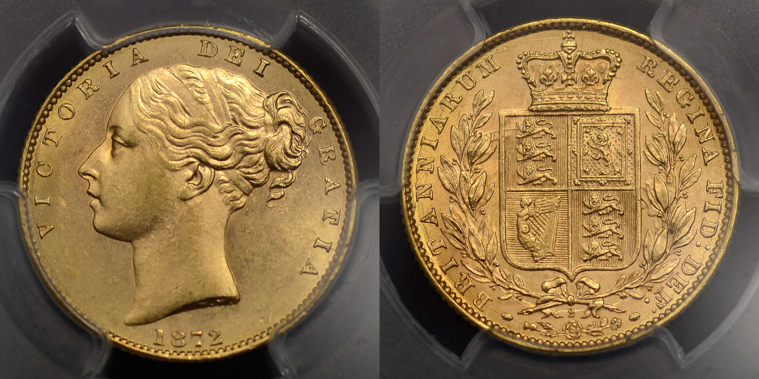 VICTORIA 1872 GOLD SOVEREIGN EX. DOURO SHIPWRECK & BENTLEY COLLECTION