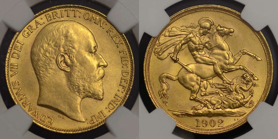 EDWARD VII 1902 CURRENCY ISSUE GOLD TWO POUNDS MS62