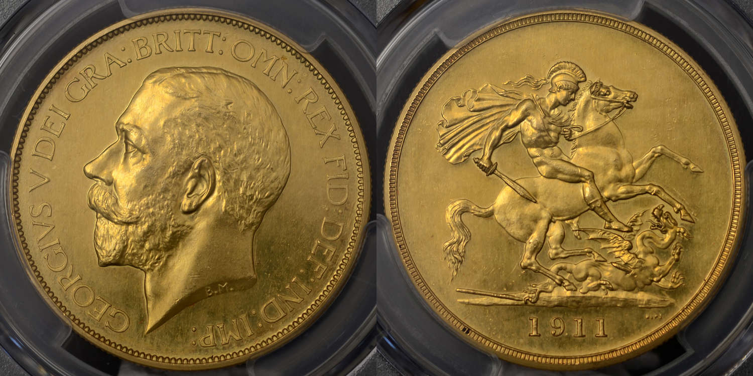GEORGE V 1911 PROOF GOLD FIVE POUNDS PR 62