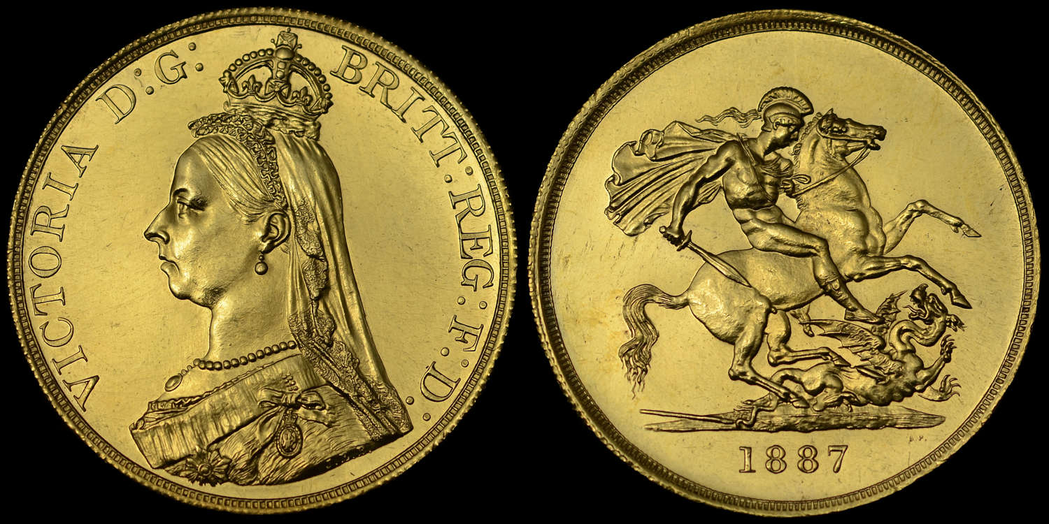 VICTORIA 1887 GOLD FIVE POUNDS