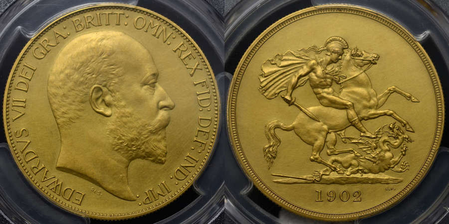 EDWARD VII 1902 GOLD MATT PROOF FIVE POUNDS PR62