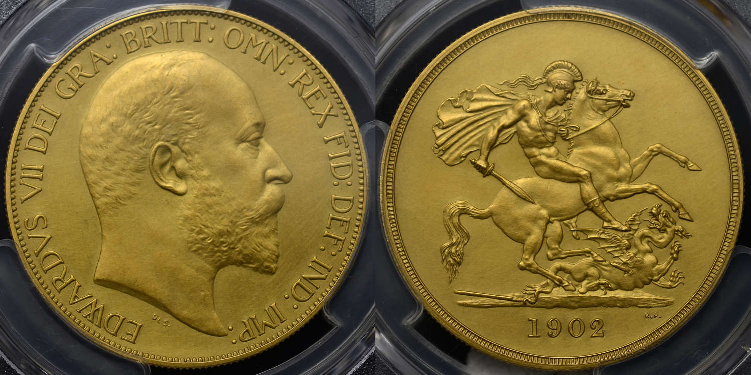 EDWARD VII 1902 GOLD MATT PROOF FIVE POUNDS PR62