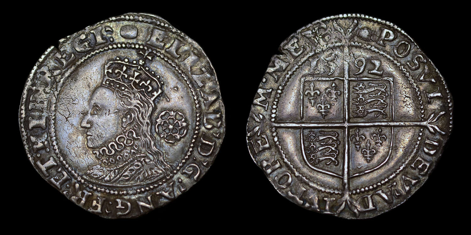 ELIZABETH I 1592 SILVER HAMMERED SIXPENCE
