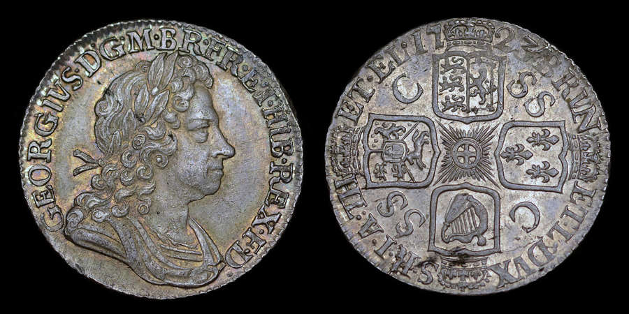 GEORGE I 1723 SSC SILVER SHILLING C OVER SS