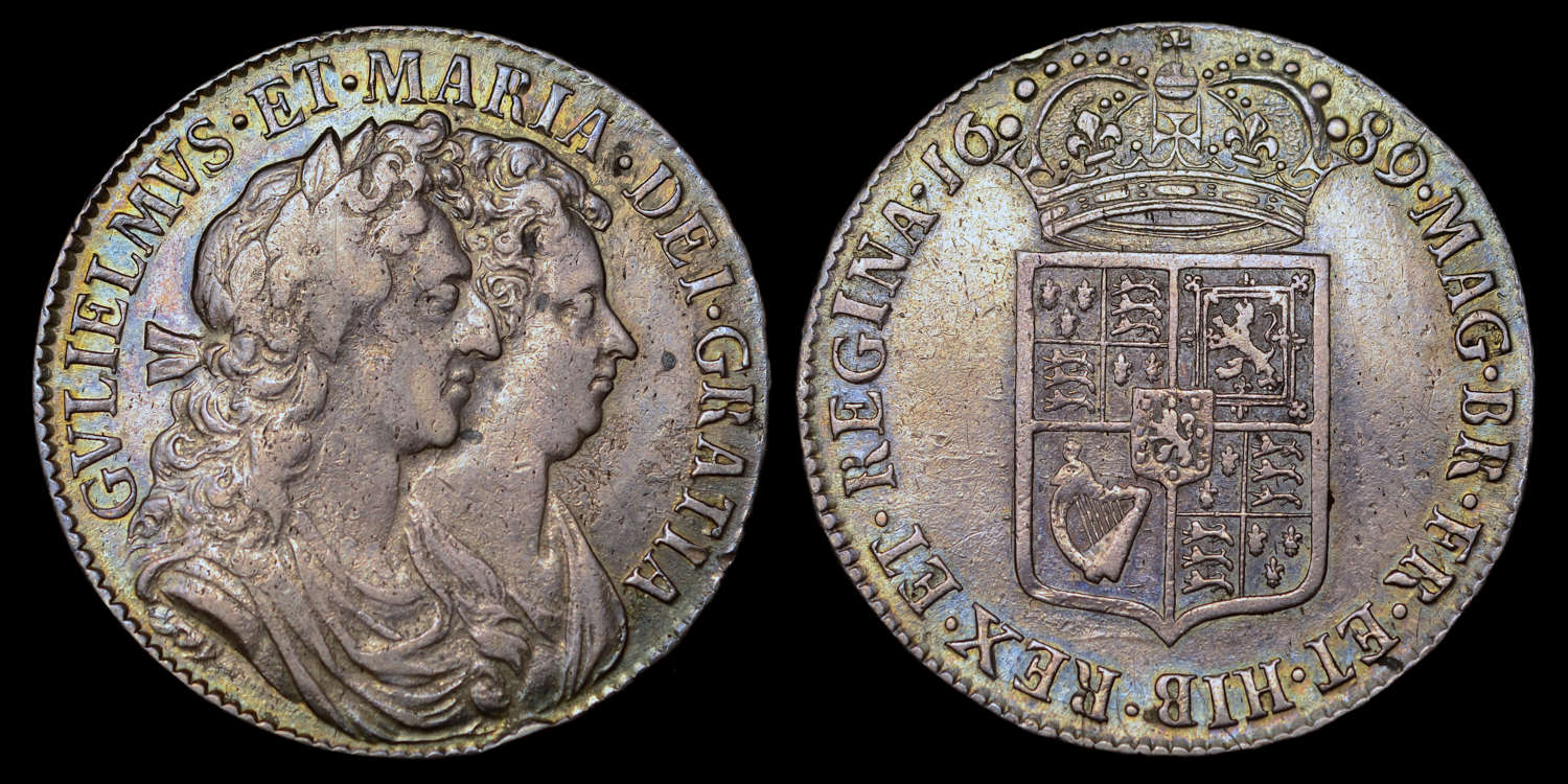 WILLIAM AND MARY 1689 HALFCROWN