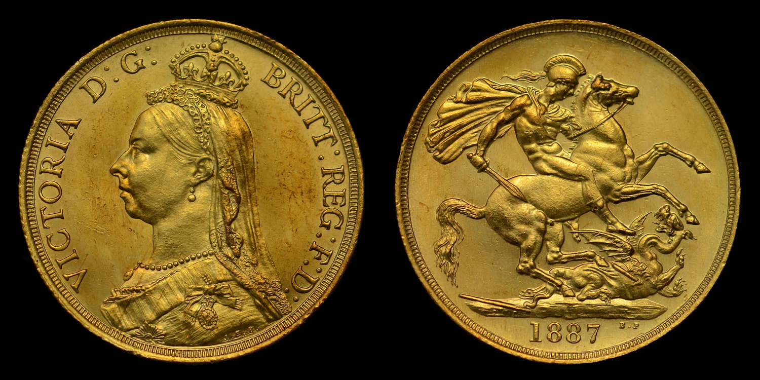 VICTORIA, 1887 GOLD TWO-POUNDS, GOLDEN JUBILEE ISSUE