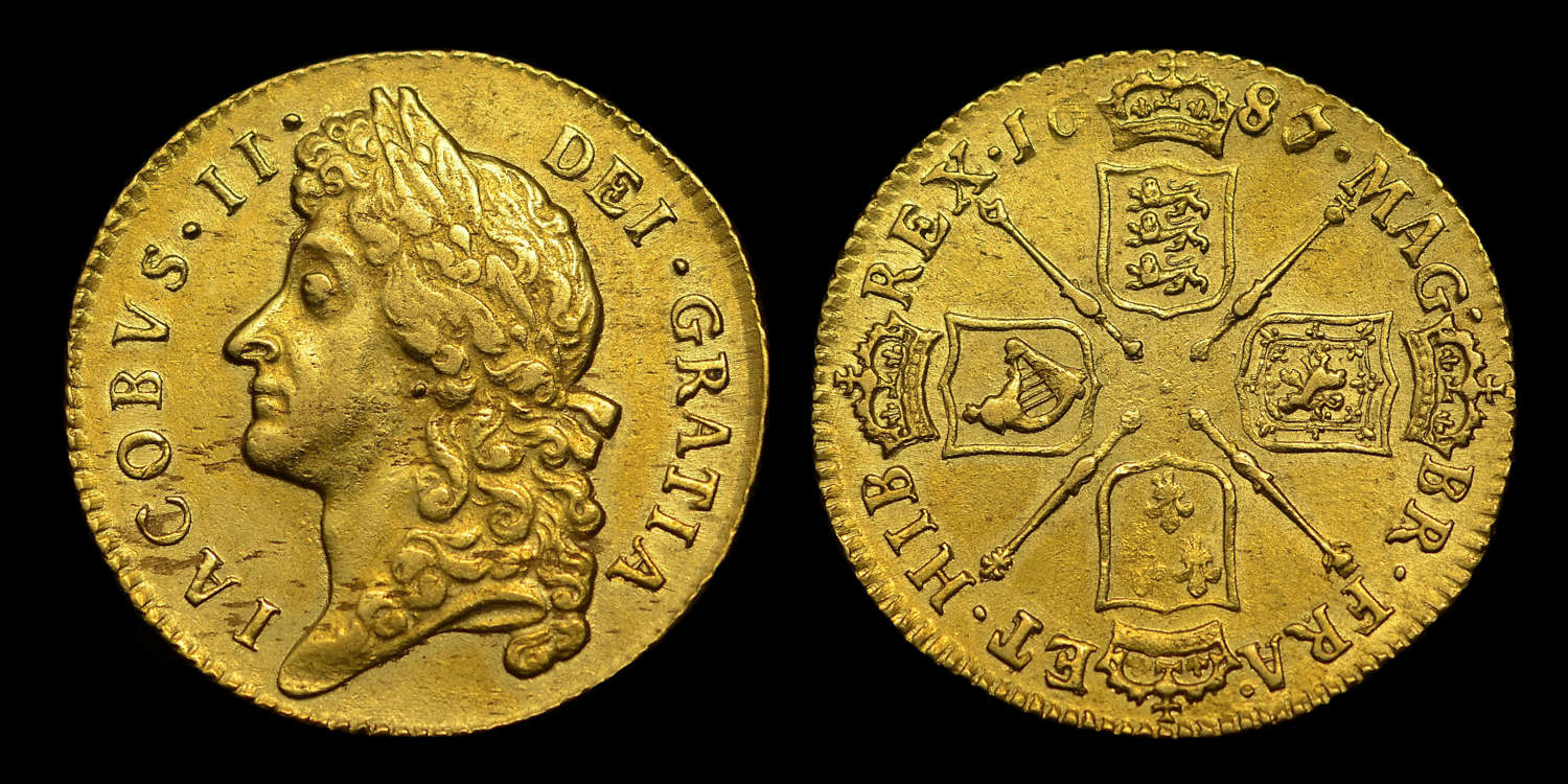 JAMES II 1687/6 GOLD GUINEA, SCARCE OVER DATE