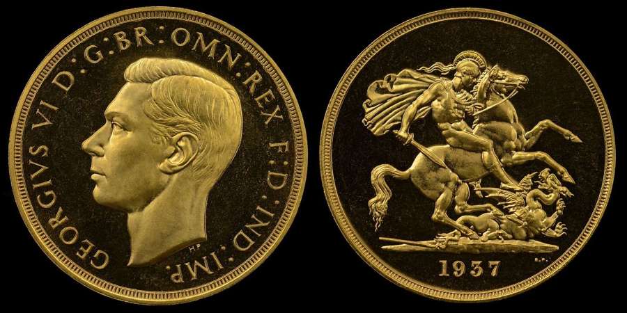 GEORGE VI 1937 GOLD PROOF FIVE POUNDS, CORONATION ISSUE