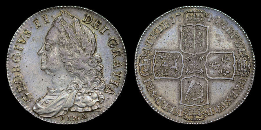 GEORGE II 1746/5 LIMA SILVER HALF CROWN