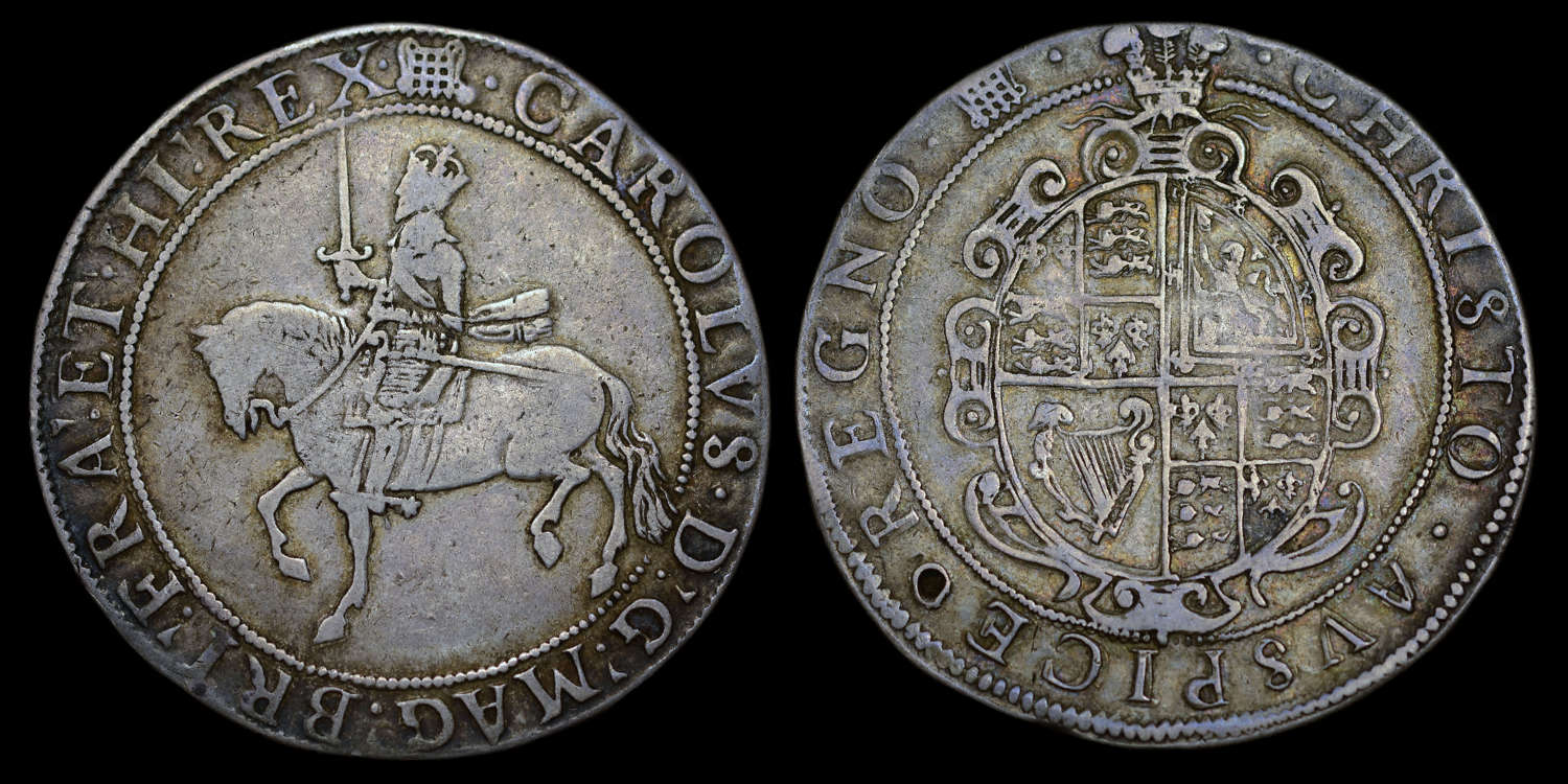 CHARLES I SILVER CROWN, TYPE 3b PLUME OVER SHIELD