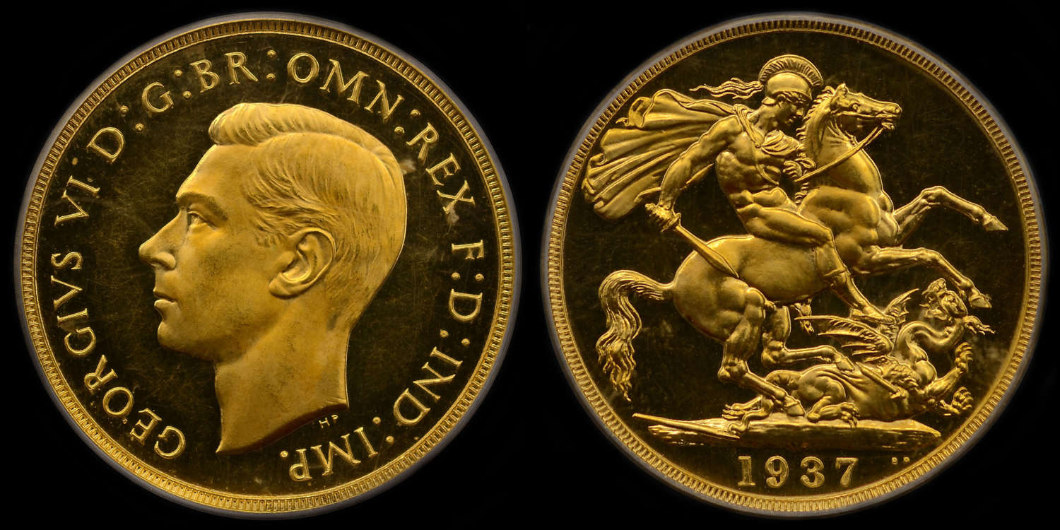 GEORGE VI, 1937 PROOF GOLD TWO POUNDS PCGS PR 63