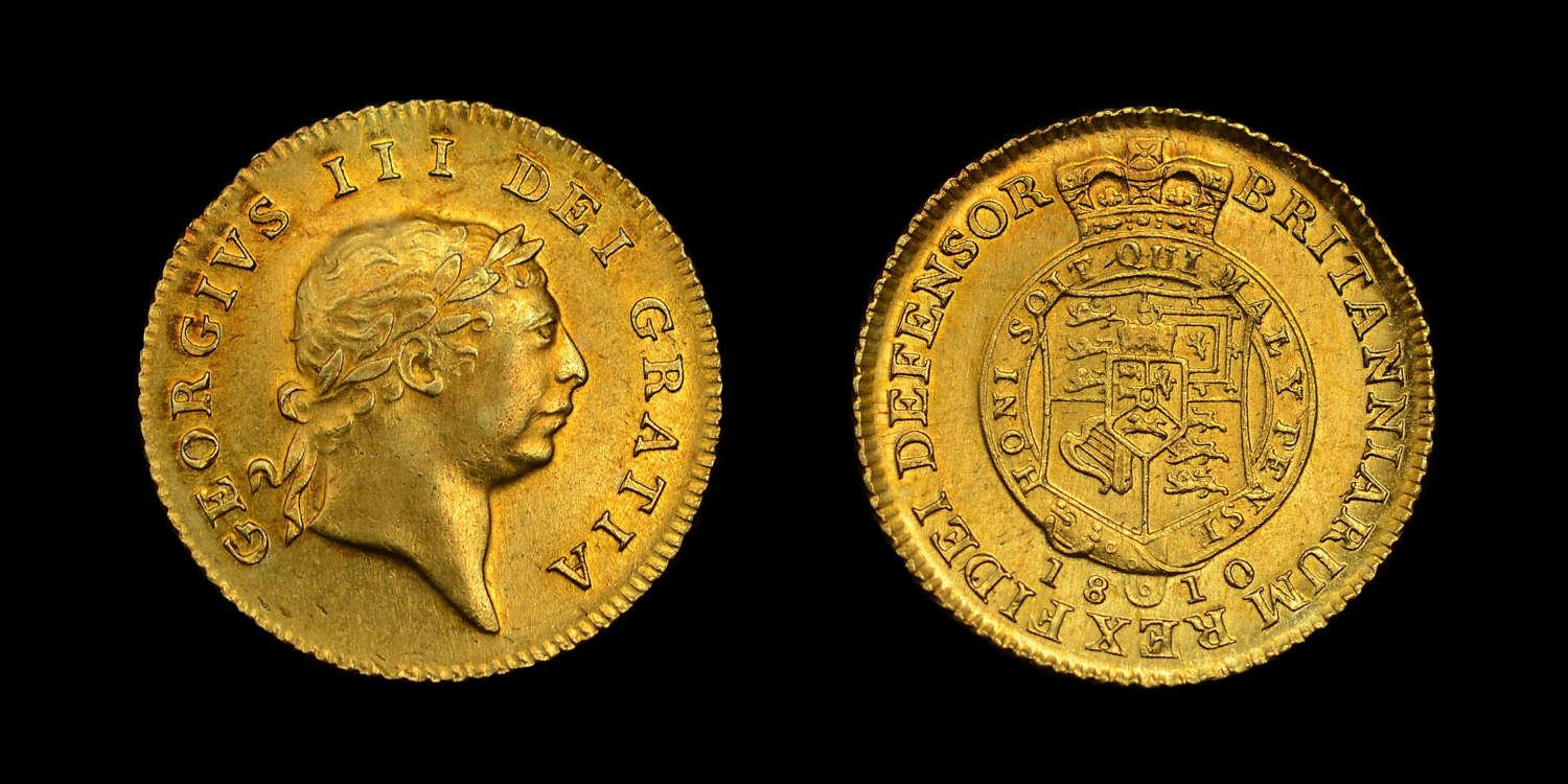 GEORGE III, 1810 “MILITARY TYPE” GOLD HALF GUINEA