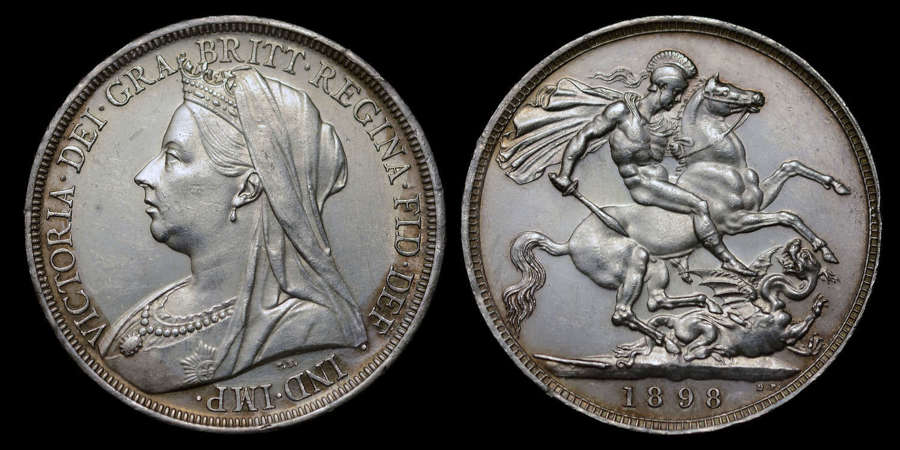 VICTORIA 1898 SILVER CROWN, LXI EDGE, (RAREST EDGE FOR YEAR).