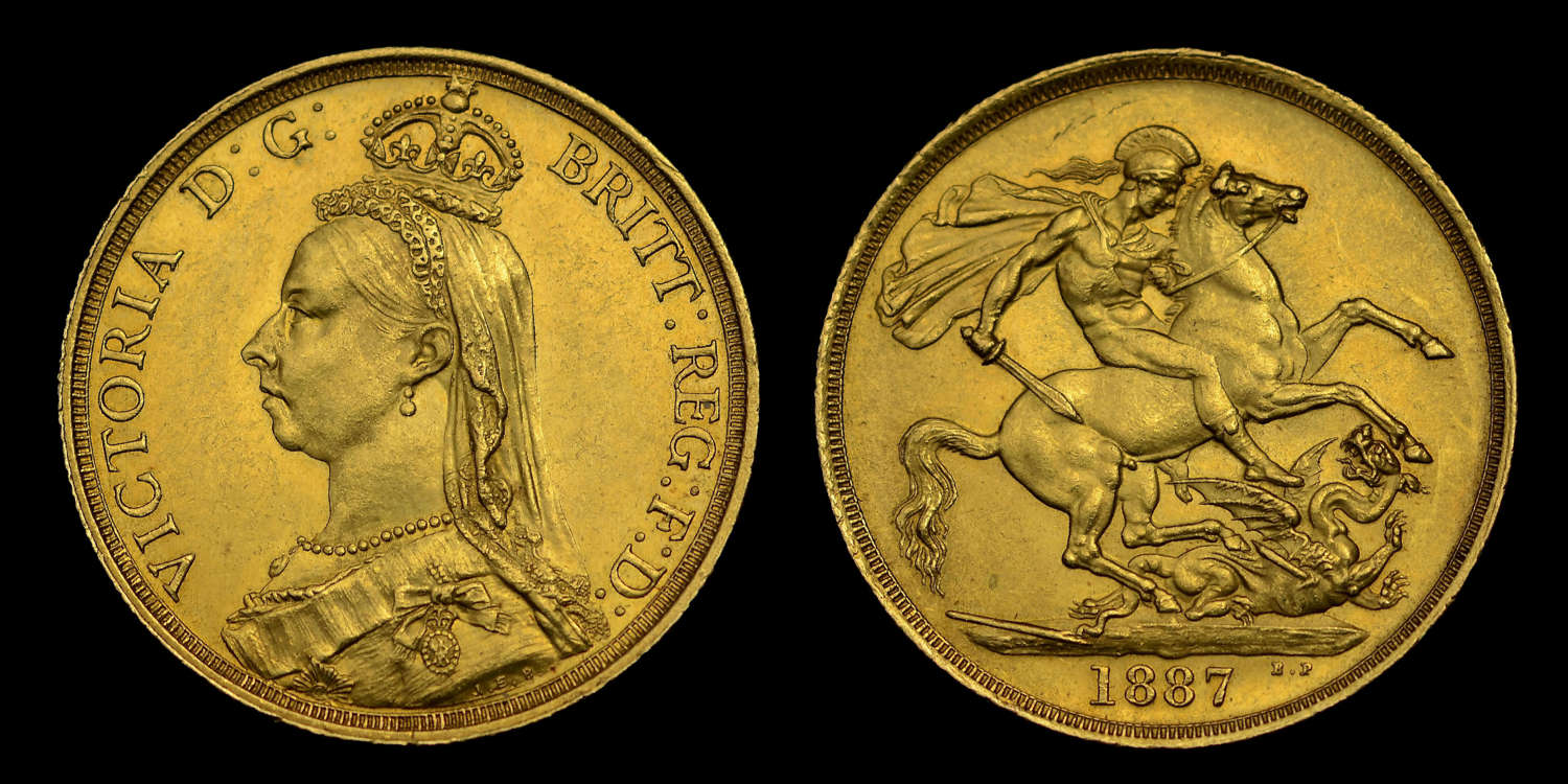 VICTORIA, 1887 GOLD TWO-POUNDS, GOLDEN JUBILEE ISSUE