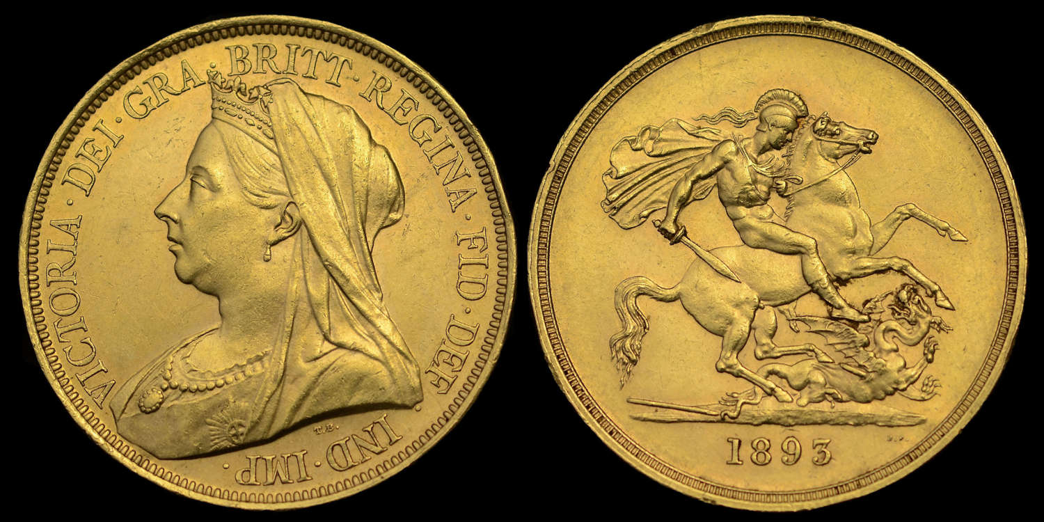 VICTORIA 1893 GOLD FIVE POUNDS
