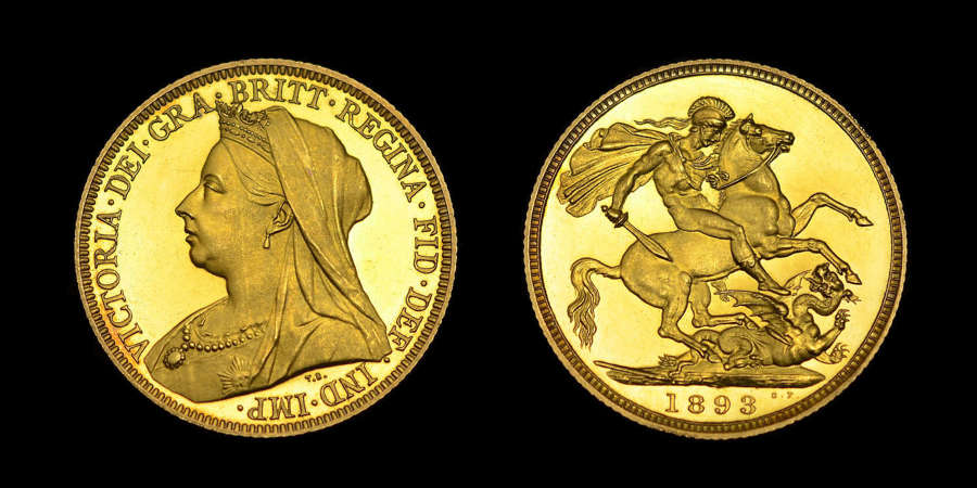 VICTORIA 1893 GOLD PROOF SOVEREIGN, PF62 ULTRA CAMEO