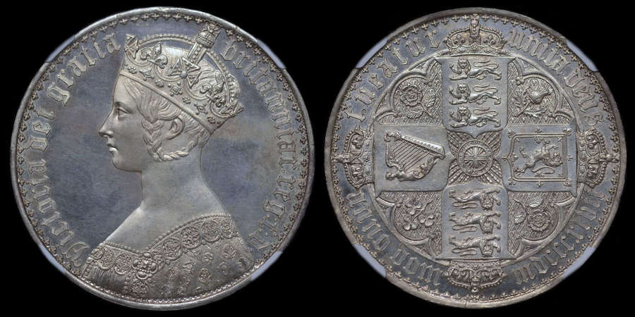 VICTORIA 1847 PROOF GOTHIC CROWN, PF 63