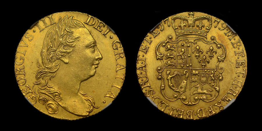 GEORGE III 1779 GOLD GUINEA, MS 62 *TOP OF THE POPULATION