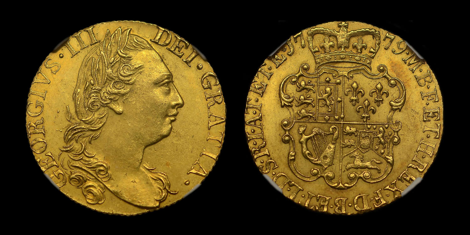 GEORGE III 1779 GOLD GUINEA, MS 62 *TOP OF THE POPULATION