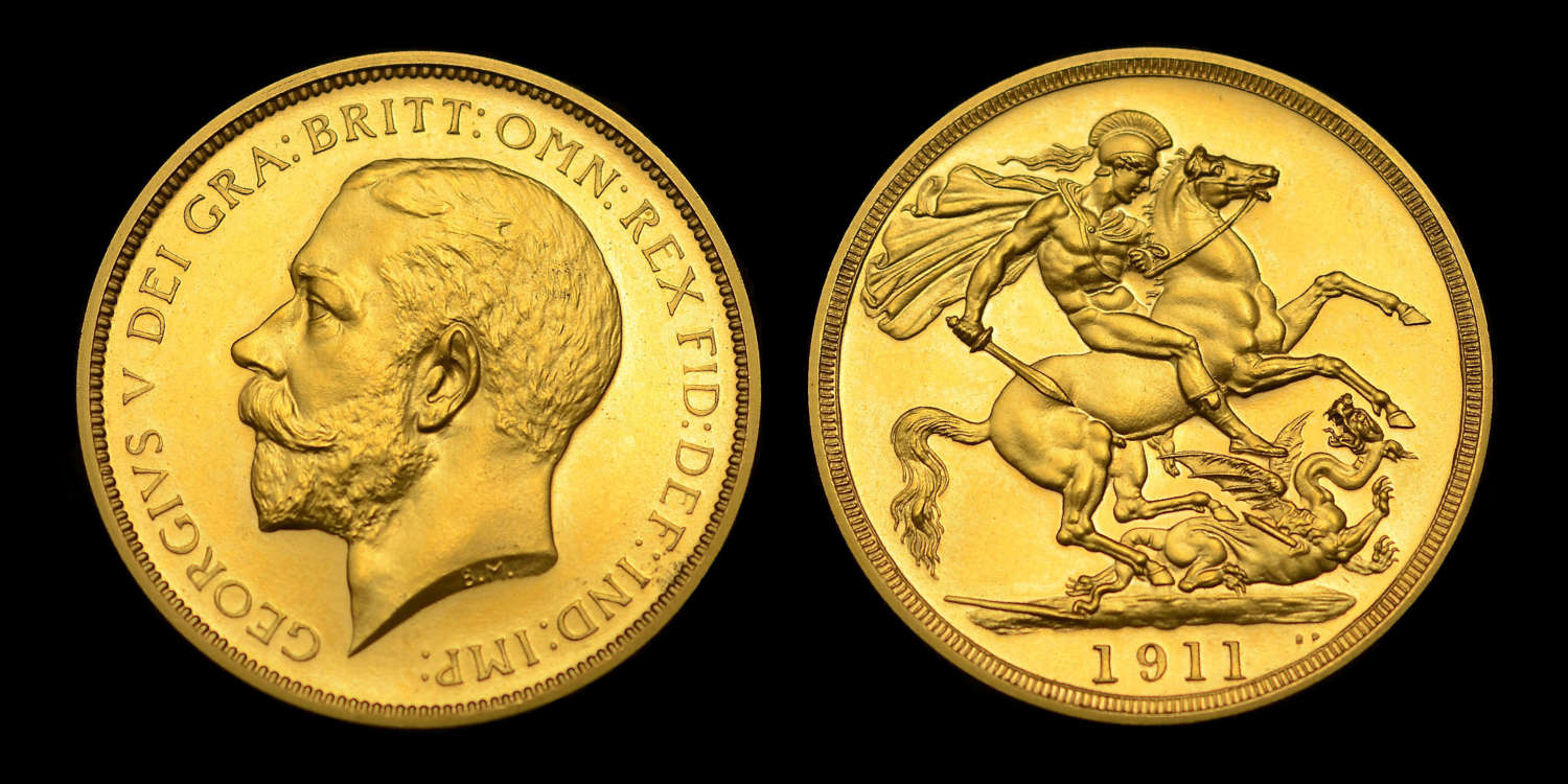GEORGE V 1911 PROOF GOLD TWO POUNDS, PF 63
