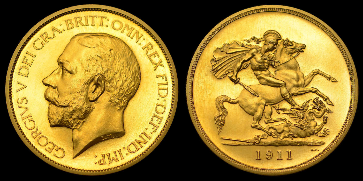 GEORGE V 1911 PROOF GOLD FIVE POUNDS PF64