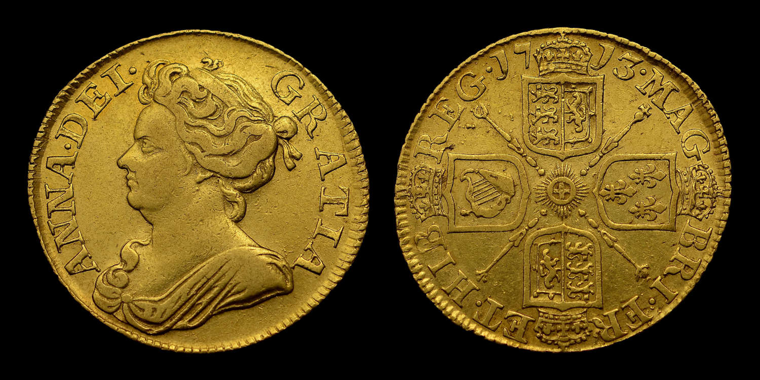 ANNE 1713, POST UNION GOLD GUINEA