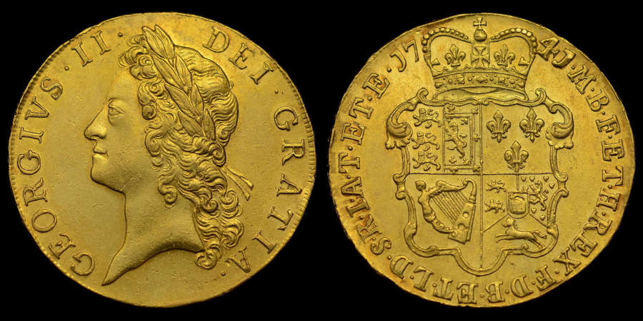 GEORGE II 1741 GOLD FIVE GUINEAS