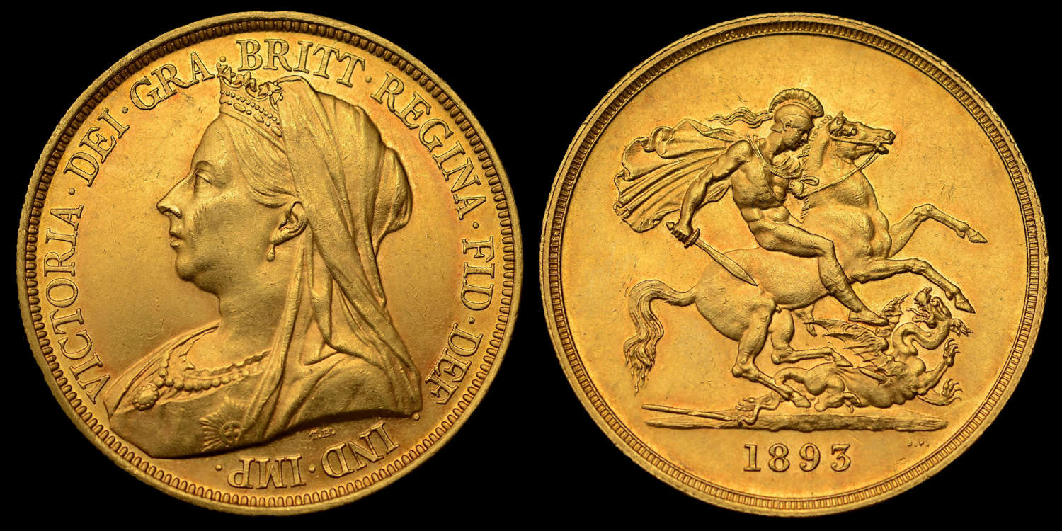 VICTORIA 1893 GOLD FIVE POUNDS