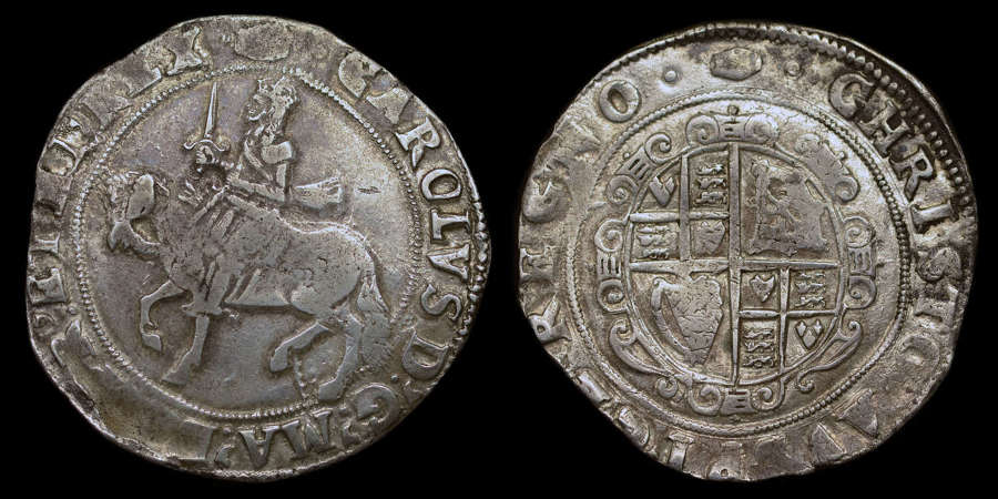 CHARLES I SILVER HALFCROWN, GROUP III UNDER THE KING
