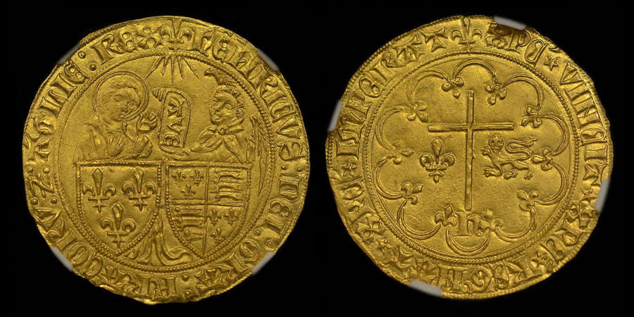 ANGLO-GALLIC, HENRY VI GOLD SALUT D’OR, ST LO MINT, 2ND ISSUE, MS 62