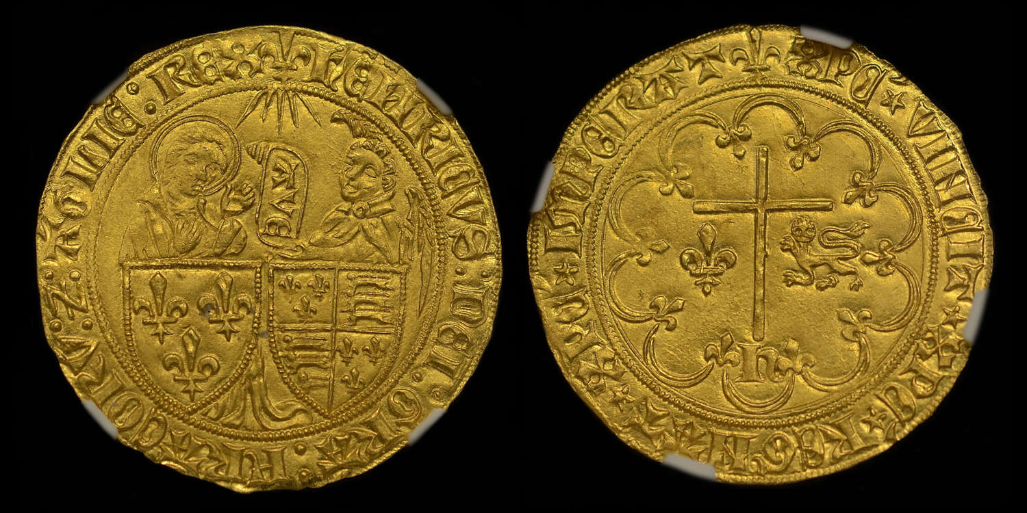 ANGLO-GALLIC, HENRY VI GOLD SALUT D’OR, ST LO MINT, 2ND ISSUE, MS 62