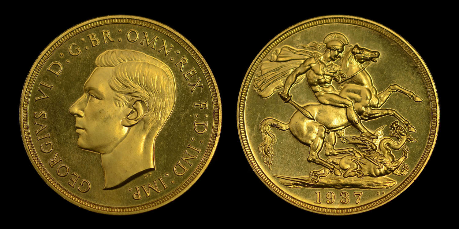 GEORGE VI, 1937 GOLD PROOF TWO POUNDS PR 65
