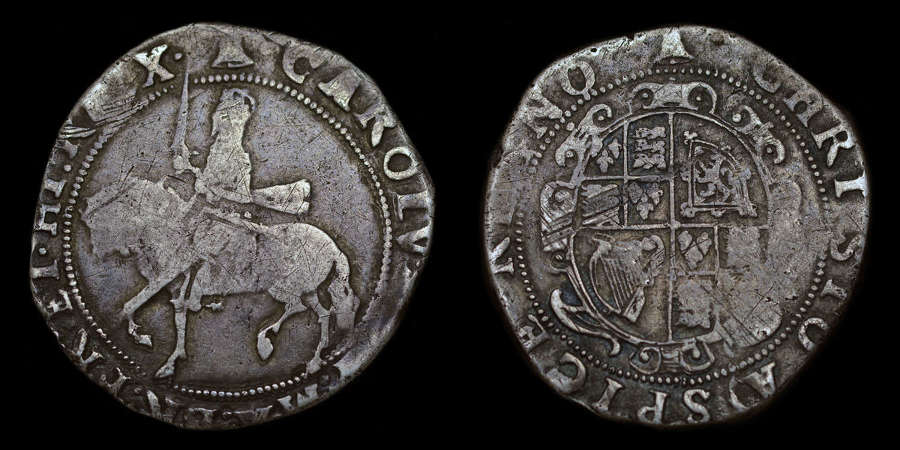 CHARLES I SILVER HALFCROWN, GROUP III UNDER THE KING