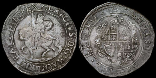 CHARLES I SILVER HALFCROWN, GROUP III UNDER THE KING
