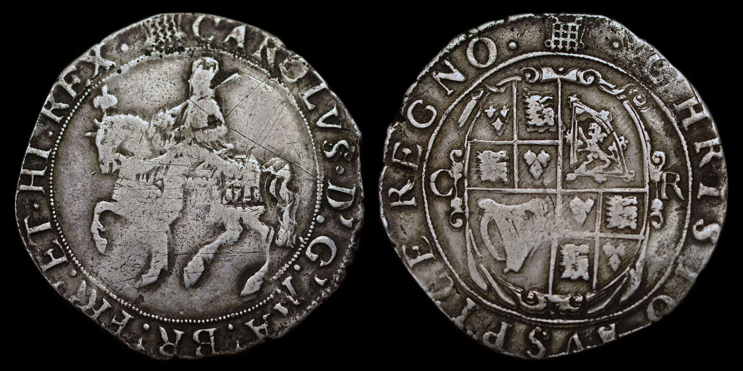 CHARLES I, SILVER HALFCROWN, GROUP II UNDER THE KING
