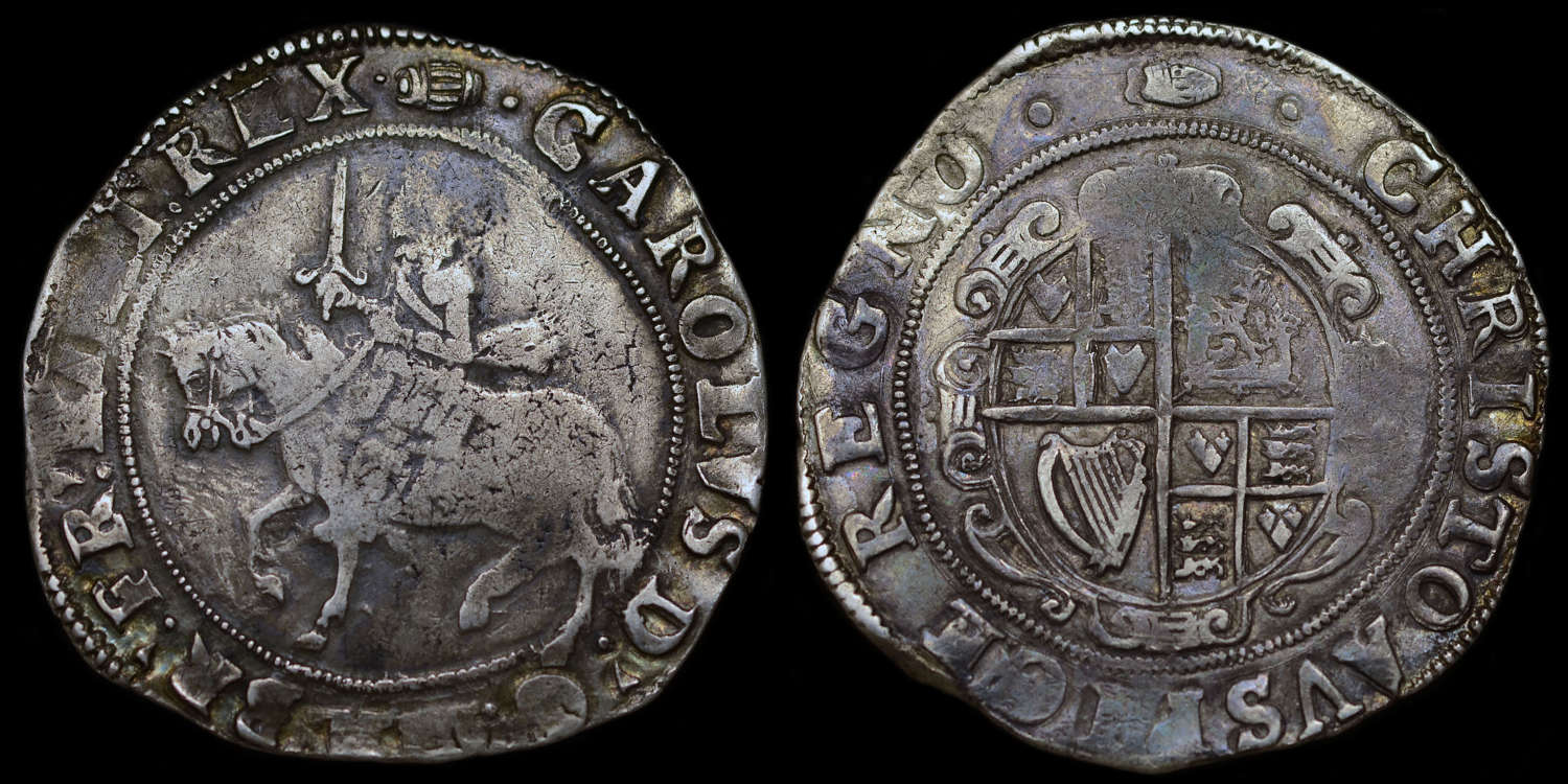 CHARLES I SILVER HALFCROWN, GROUP III UNDER THE KING