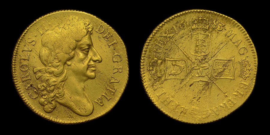 CHARLES II, 1683 GOLD TWO GUINEAS