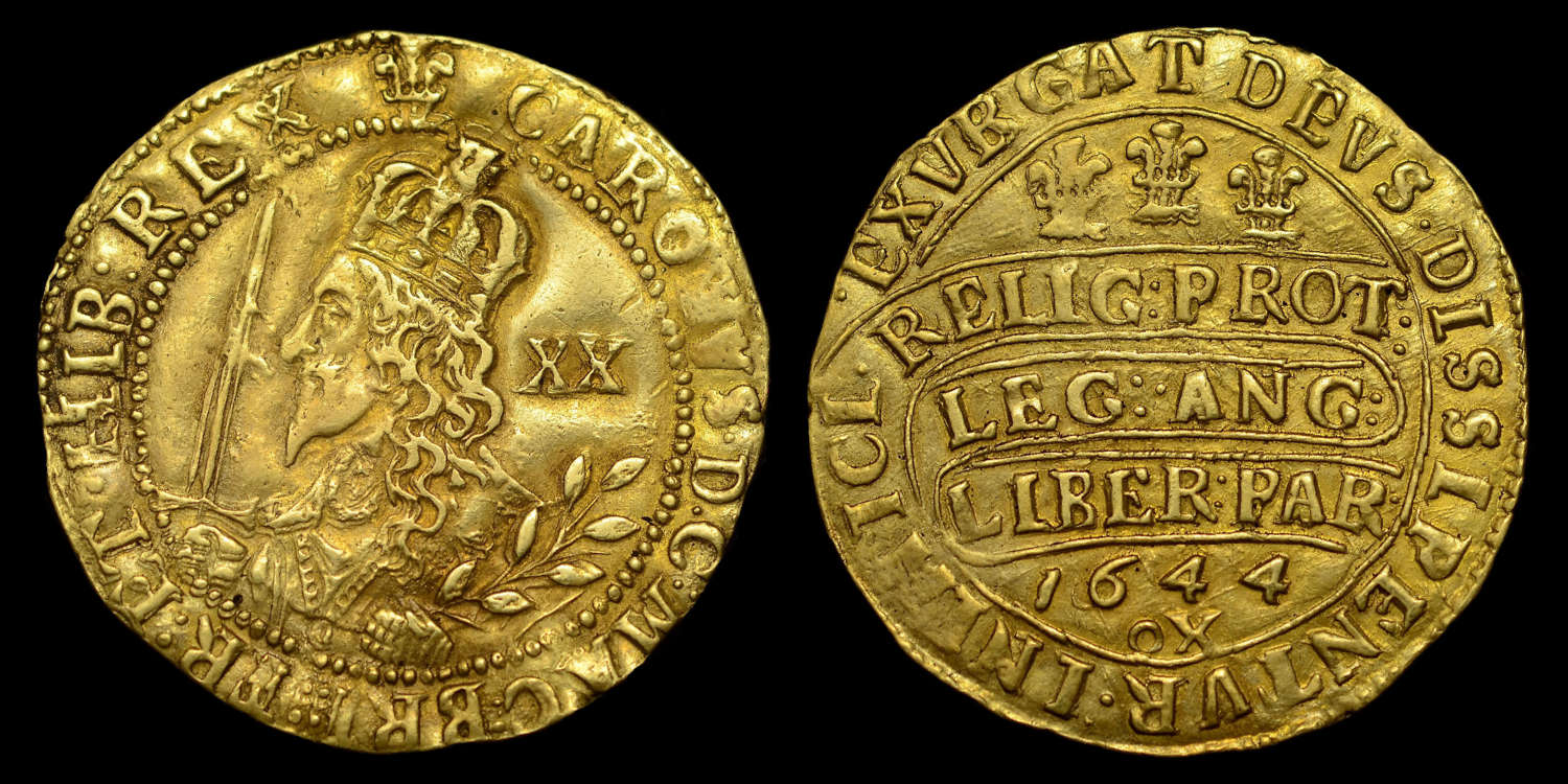 CHARLES I, 1644 GOLD UNITE, OXFORD MINT
