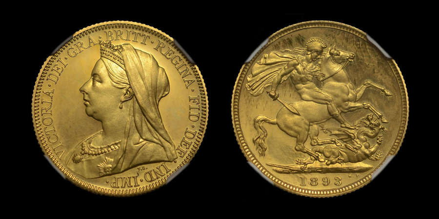VICTORIA 1893 GOLD PROOF SOVEREIGN, PF62 ULTRA CAMEO