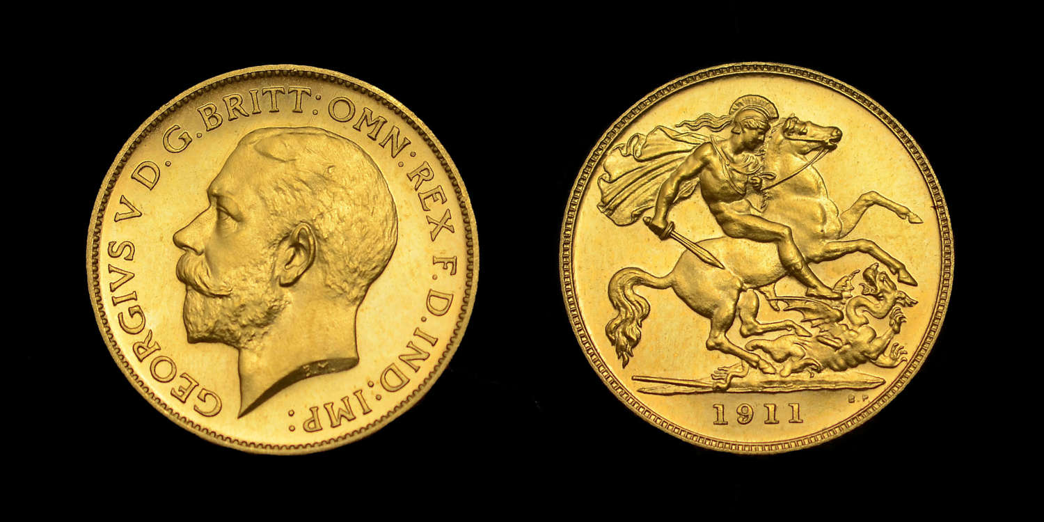 GEORGE V, 1911 GOLD PROOF HALF-SOVEREIGN PF 66